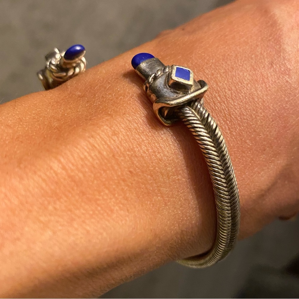 Silver cable bangle - royal blue